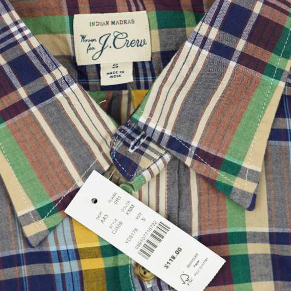 JCREW Size S Two-Pocket Workshirt Indian Madras Kendrick Navy Multi $118 - Picture 8 of 8